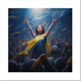 FREEDOM FOR UKRAINE - girl in Ukraine colors, illustration, painting style Posters and Art